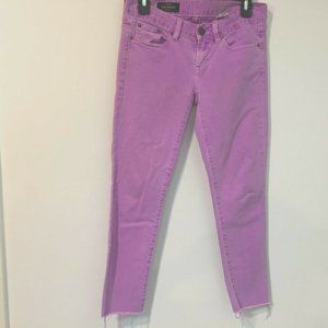 J. Crew 26 Toothpick Ankle Purple jeans raw seam